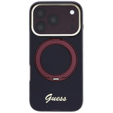 Guess iPhone 17 Pro Max/iPhone 18 Pro Max Deksel Ring Stand Script Logo Burgundy