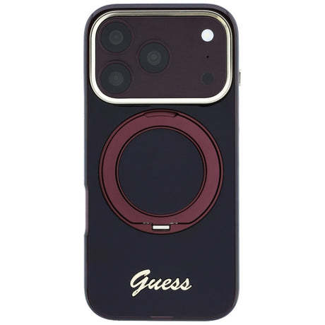 Guess iPhone 17 Pro Max/iPhone 18 Pro Max Deksel Ring Stand Script Logo Burgundy