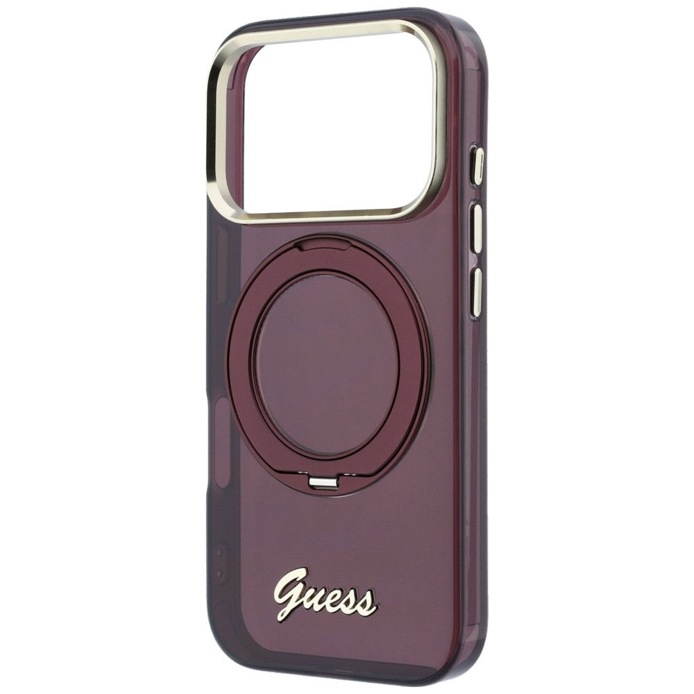 Guess iPhone 17 Pro Max/iPhone 18 Pro Max Deksel Ring Stand Script Logo Burgundy
