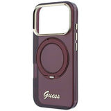 Guess iPhone 17 Pro Max/iPhone 18 Pro Max Deksel Ring Stand Script Logo Burgundy