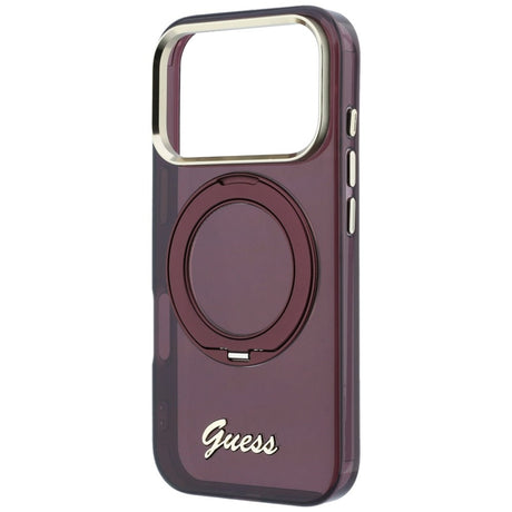 Guess iPhone 17 Pro Max/iPhone 18 Pro Max Deksel Ring Stand Script Logo Burgundy