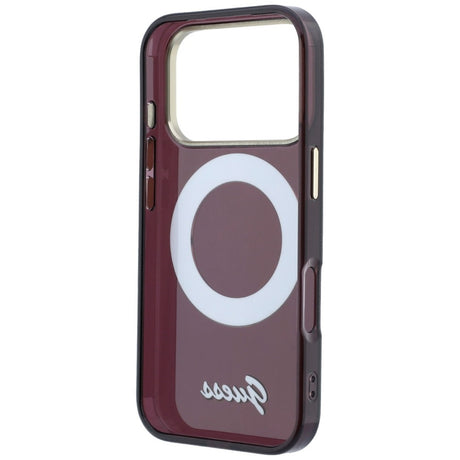 Guess iPhone 17 Pro Max/iPhone 18 Pro Max Deksel Ring Stand Script Logo Burgundy