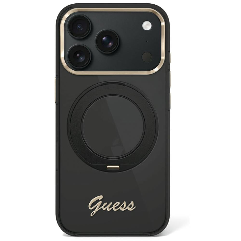 Guess iPhone 17 Pro Max/iPhone 18 Pro Max Deksel Ring Stand Script Logo Svart