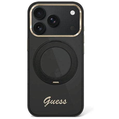 Guess iPhone 17 Pro Max/iPhone 18 Pro Max Deksel Ring Stand Script Logo Svart