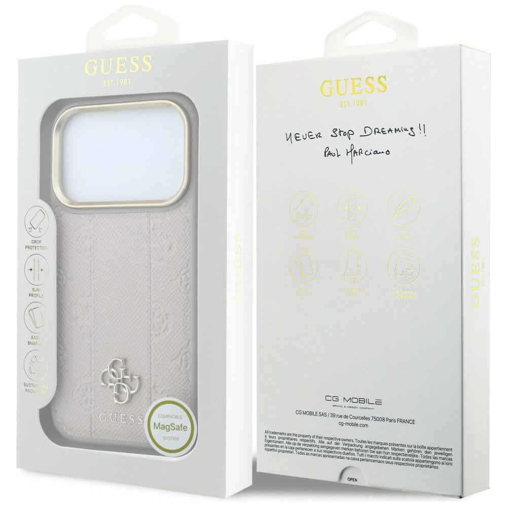 Guess iPhone 17 Pro Max/iPhone 18 Pro Max Deksel Stripe Peony 4G Logo Rosa