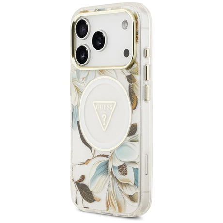 Guess iPhone 17 Pro/iPhone 18 Pro Deksel Glitter Flowers Hvit
