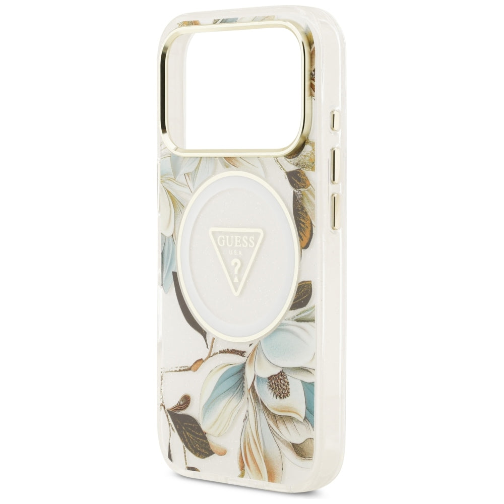 Guess iPhone 17 Pro/iPhone 18 Pro Deksel Glitter Flowers Hvit