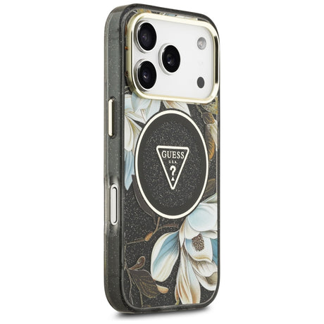 Guess iPhone 17 Pro/iPhone 18 Pro Deksel Glitter Flowers Svart