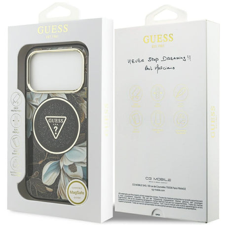 Guess iPhone 17 Pro/iPhone 18 Pro Deksel Glitter Flowers Svart