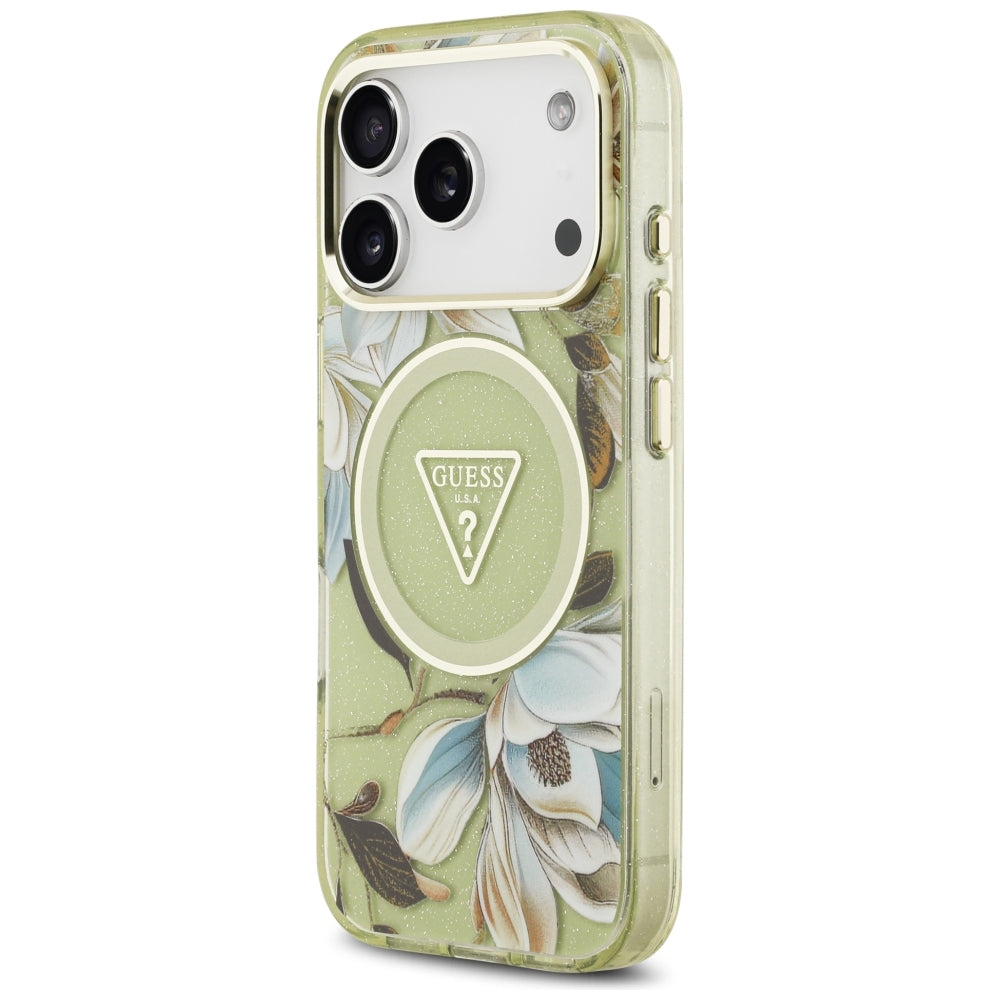 Guess iPhone 17 Pro/iPhone 18 Pro Deksel Glitter Flowers Grønn