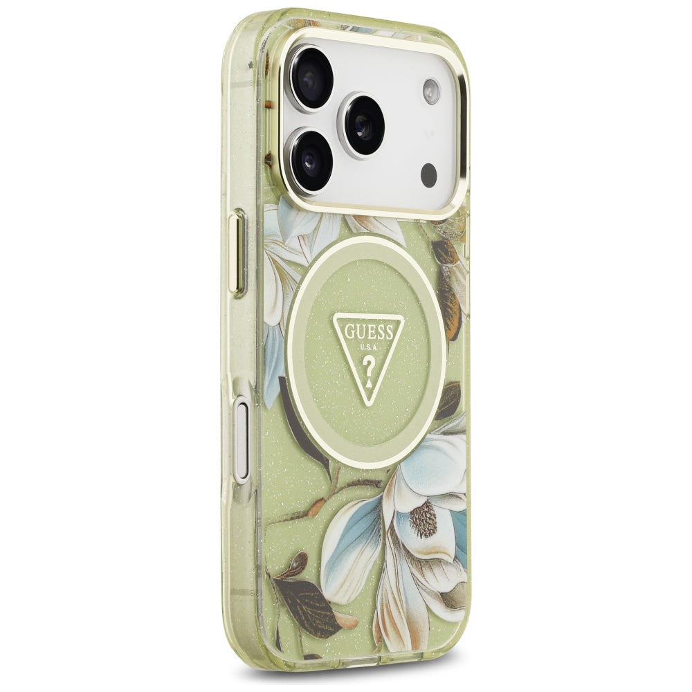 Guess iPhone 17 Pro/iPhone 18 Pro Deksel Glitter Flowers Grønn