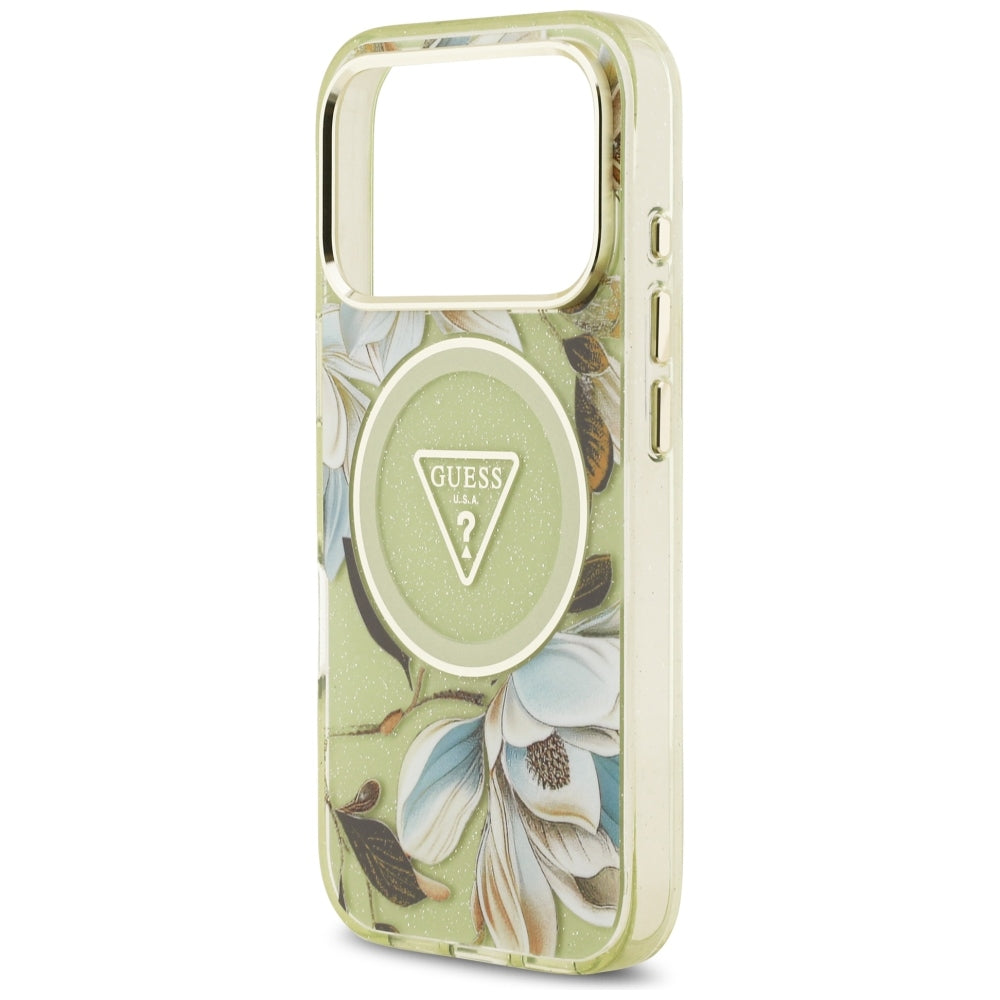 Guess iPhone 17 Pro/iPhone 18 Pro Deksel Glitter Flowers Grønn