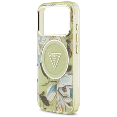Guess iPhone 17 Pro/iPhone 18 Pro Deksel Glitter Flowers Grønn