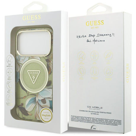 Guess iPhone 17 Pro/iPhone 18 Pro Deksel Glitter Flowers Grønn