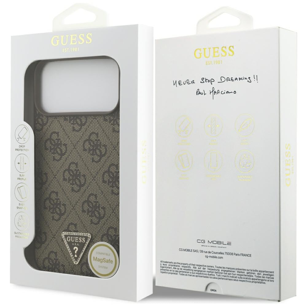 Guess iPhone 17 Pro Max/iPhone 18 Pro Max Deksel 4G Triangle Strass Brun