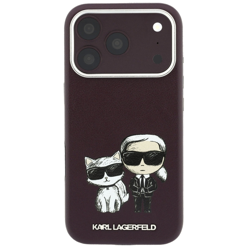 Karl Lagerfeld iPhone 17 Pro/iPhone 18 Pro Deksel Smooth Karl & Choupette Sketch Burgunder