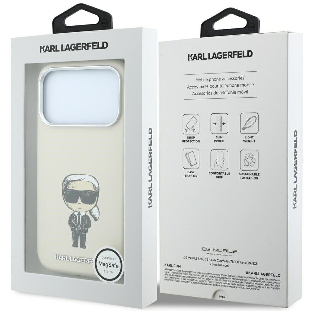 Karl Lagerfeld iPhone 17 Pro/iPhone 18 Pro Deksel Smooth Ikonik Sketch Beige