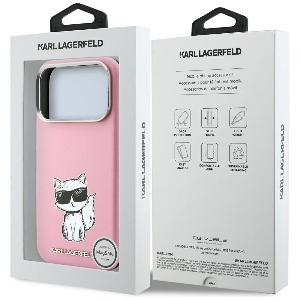 Karl Lagerfeld iPhone 17 Pro/iPhone 18 Pro Deksel Smooth Choupette Sketch Rosa