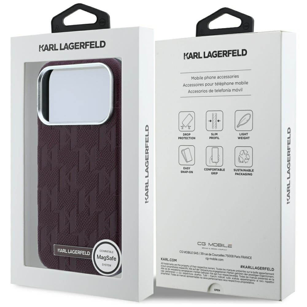 Karl Lagerfeld iPhone 17 Pro Max/iPhone 18 Pro Max Deksel Grained Mono Resin Logo Burgundy