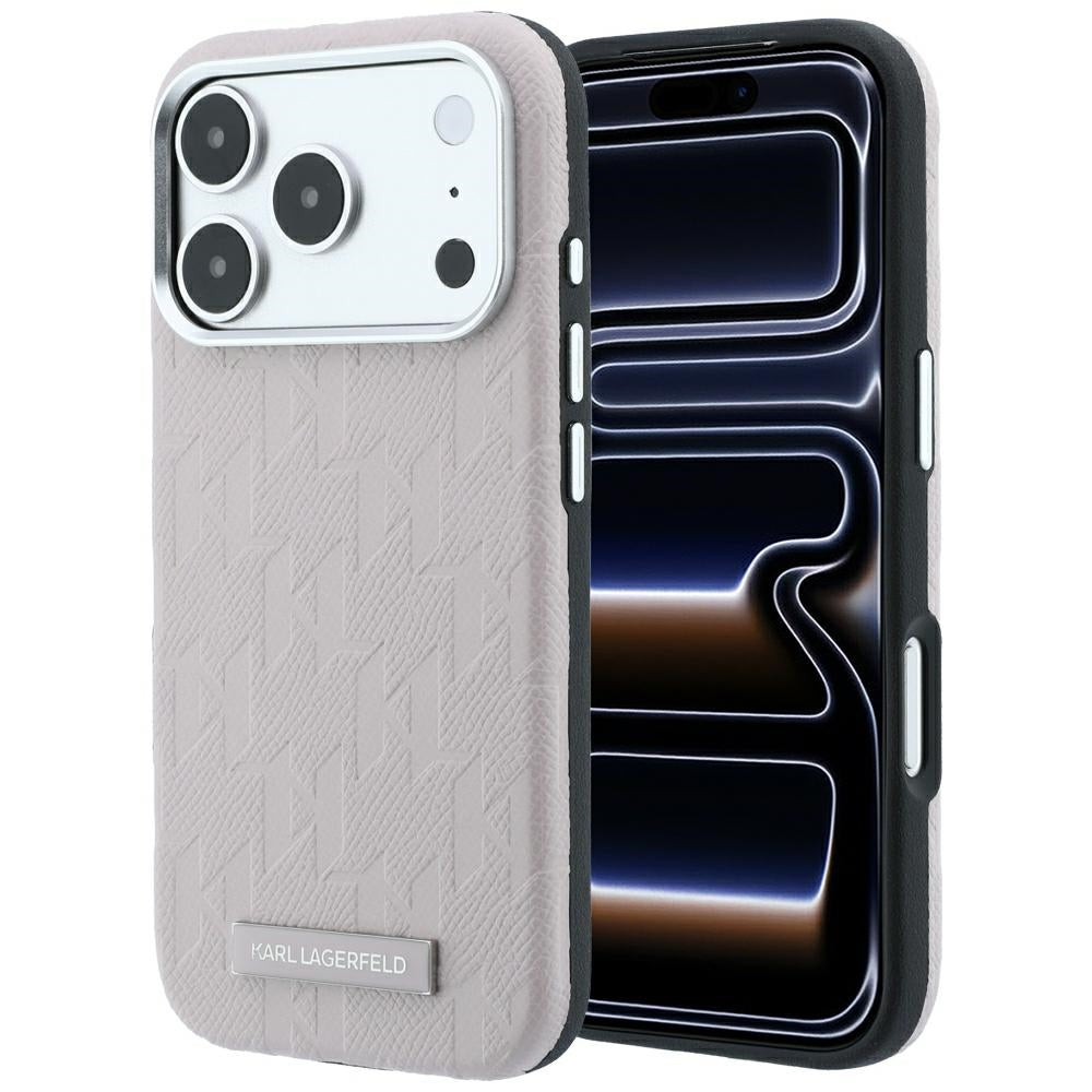 Karl Lagerfeld iPhone 17 Pro Max/iPhone 18 Pro Max Deksel Grained Mono Resin Logo Rosa