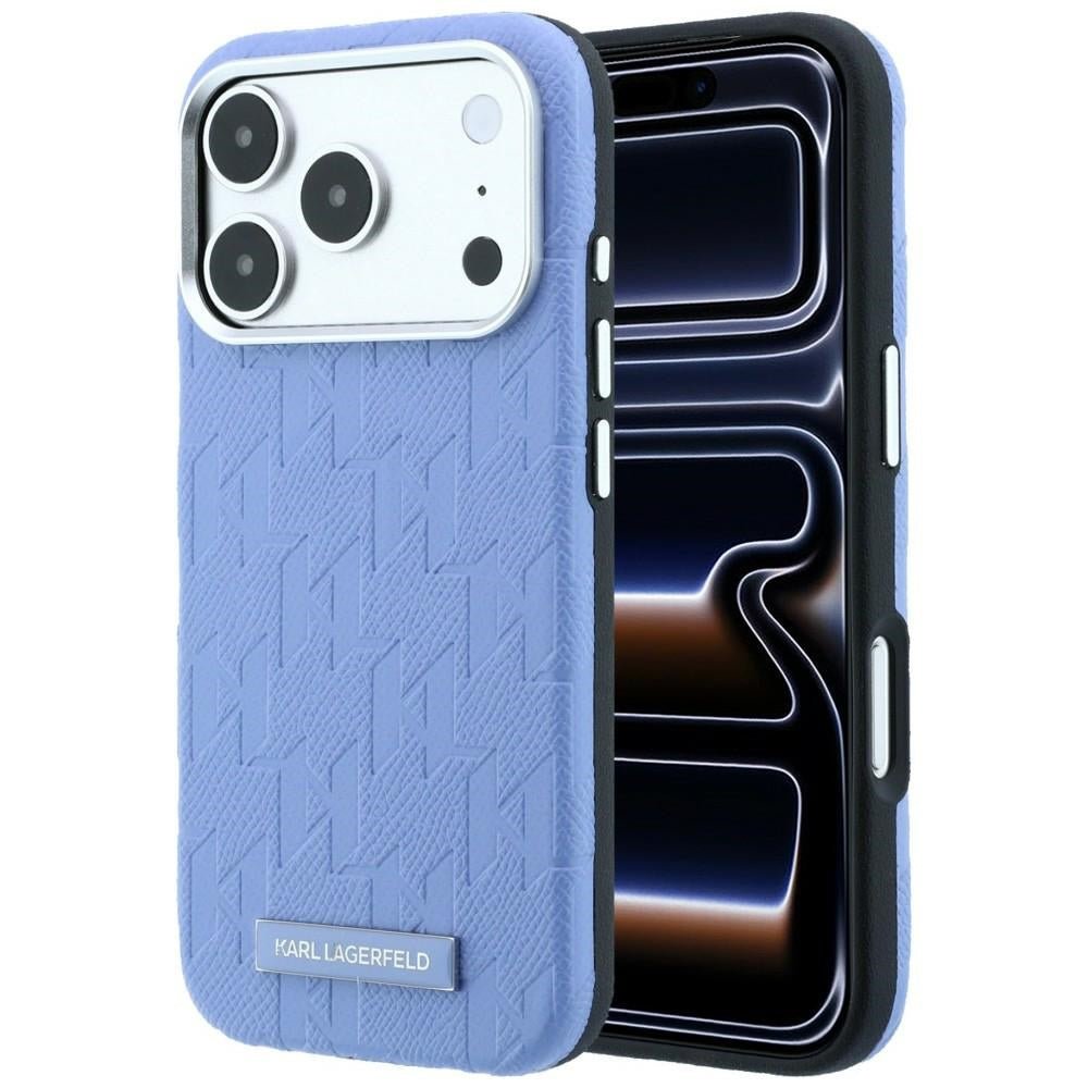 Karl Lagerfeld iPhone 17 Pro Max/iPhone 18 Pro Max Deksel Grained Mono Resin Logo Blå
