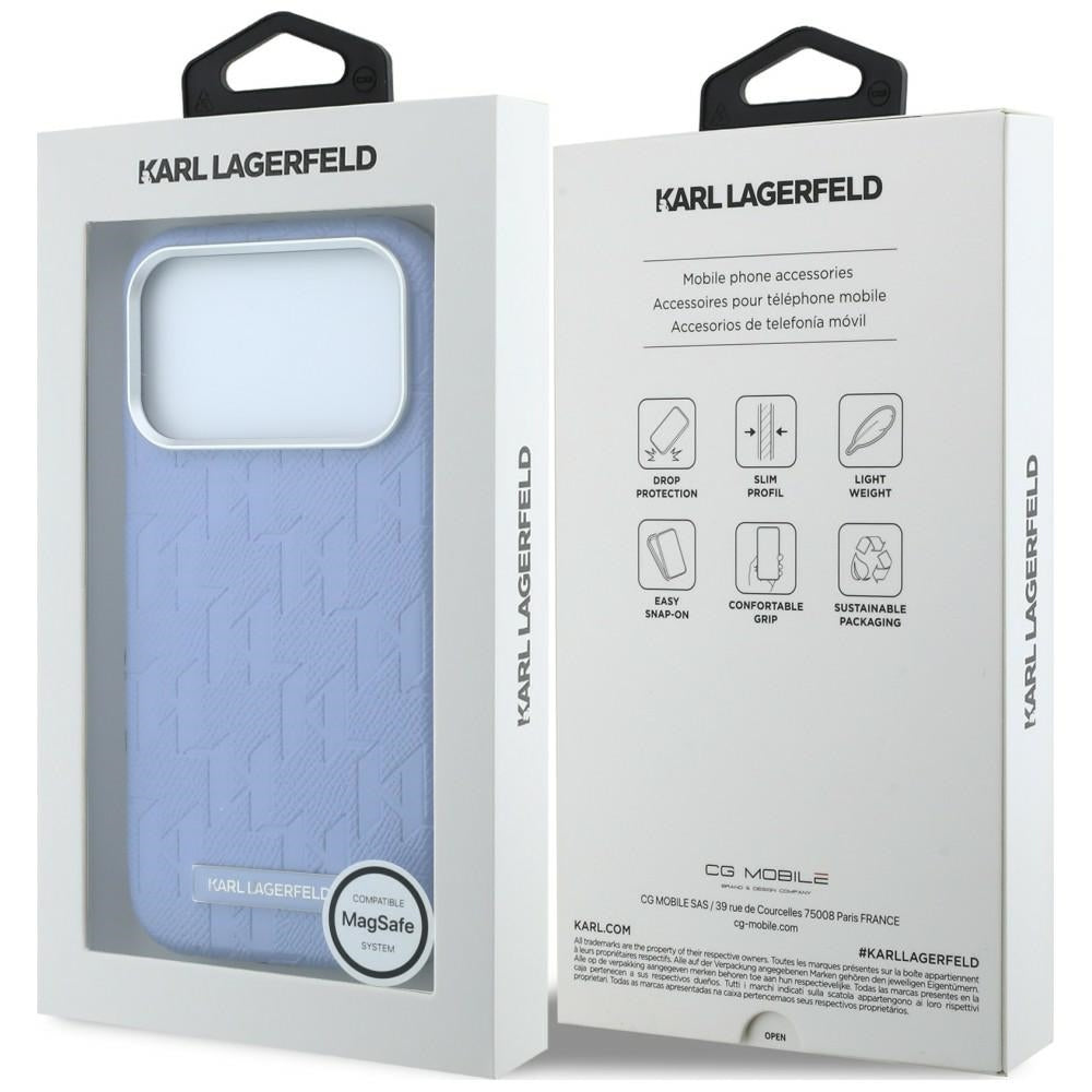 Karl Lagerfeld iPhone 17 Pro Max/iPhone 18 Pro Max Deksel Grained Mono Resin Logo Blå