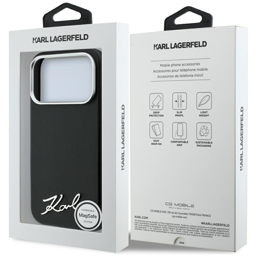 Karl Lagerfeld iPhone 17 Pro Max/iPhone 18 Pro Max Deksel Saffiano Script Logo Svart