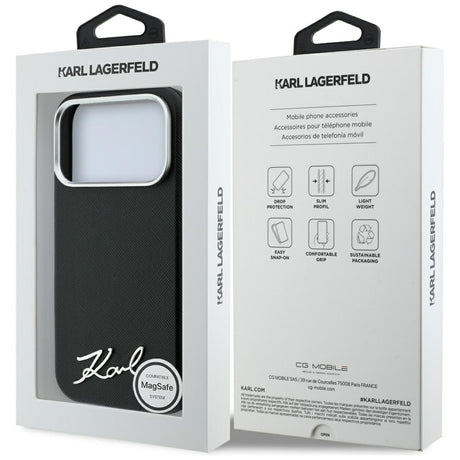Karl Lagerfeld iPhone 17 Pro Max/iPhone 18 Pro Max Deksel Saffiano Script Logo Svart