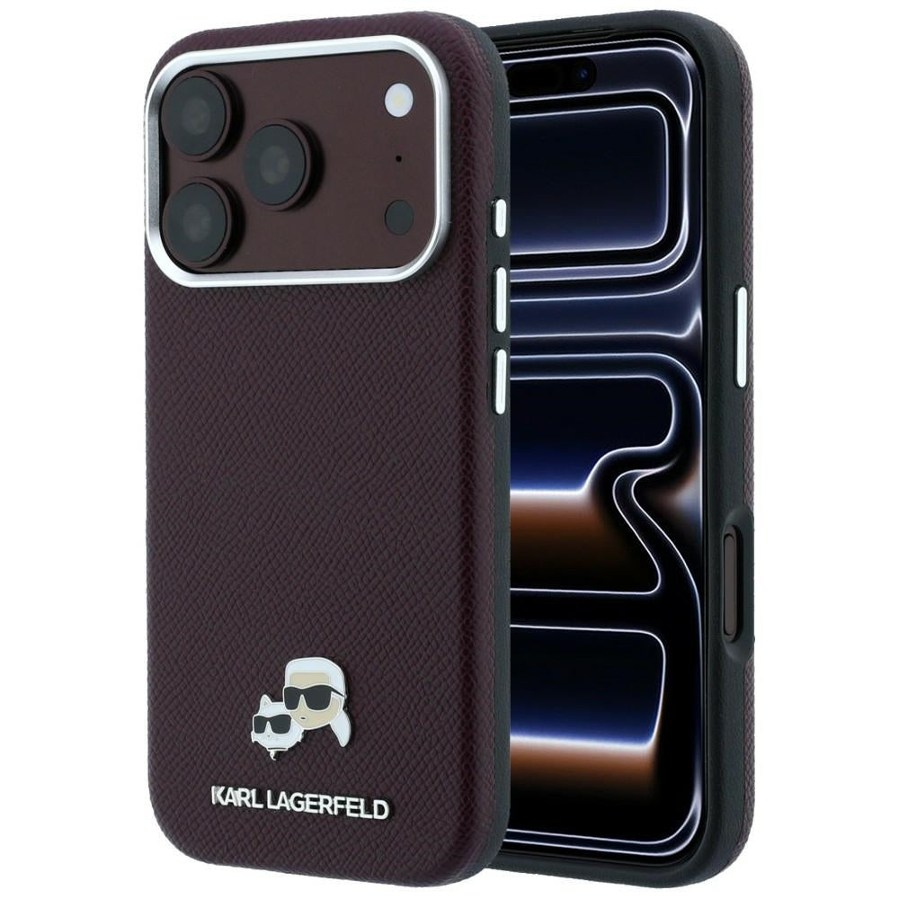 Karl Lagerfeld iPhone 17 Pro/iPhone 18 Pro Deksel Grained Heads burgunderrød