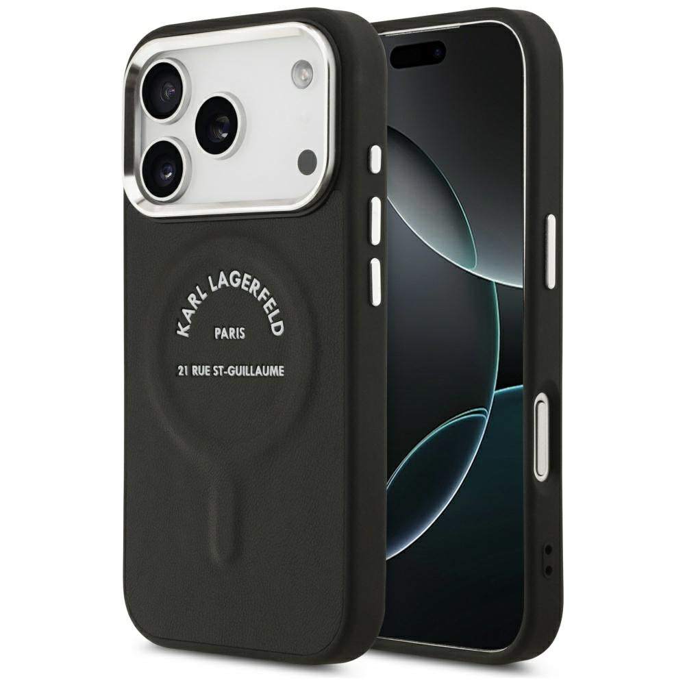 Karl Lagerfeld iPhone 17 Pro/iPhone 18 Pro Deksel med preget ring og RSG-logo Svart