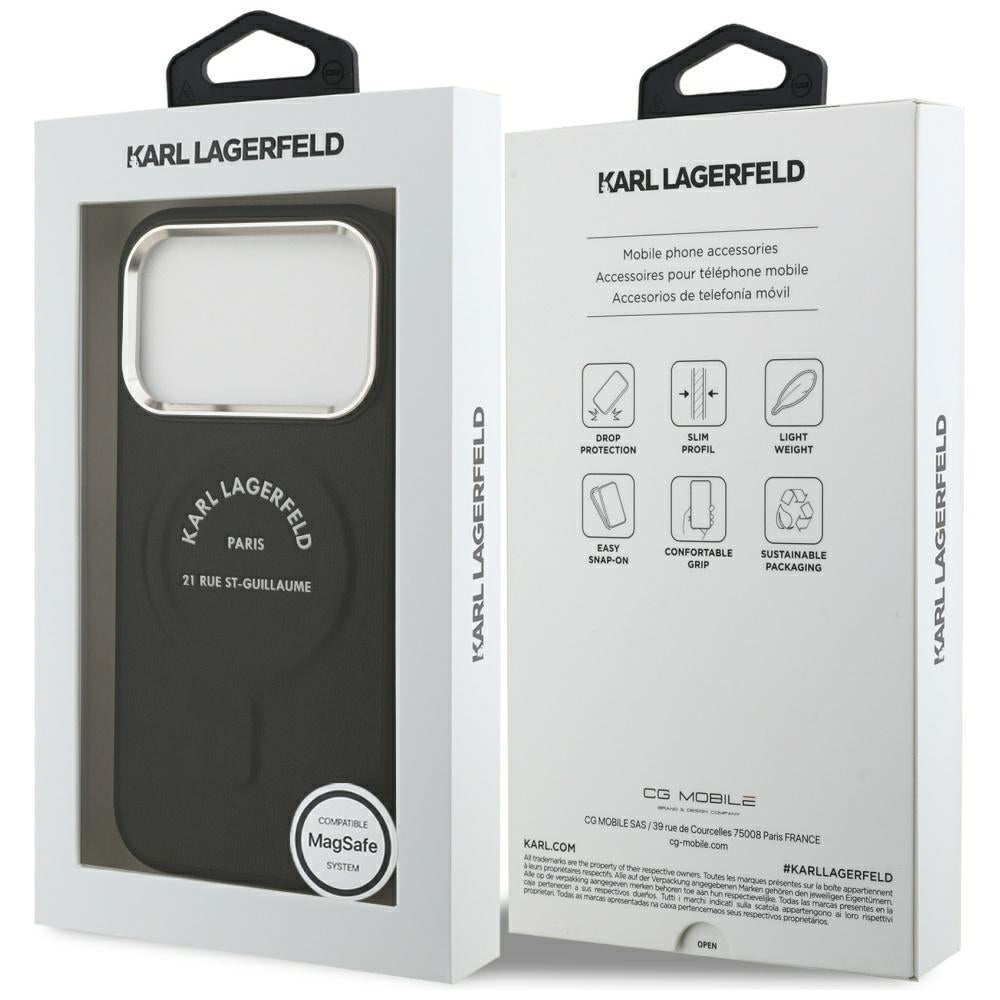 Karl Lagerfeld iPhone 17 Pro/iPhone 18 Pro Deksel med preget ring og RSG-logo Svart