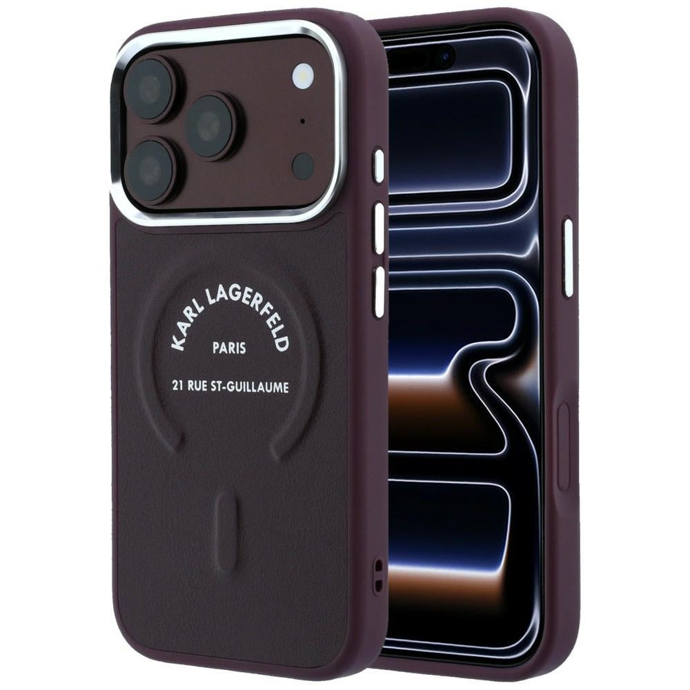 Karl Lagerfeld iPhone 17 Pro/iPhone 18 Pro Deksel med preget ring og RSG-logo burgunder