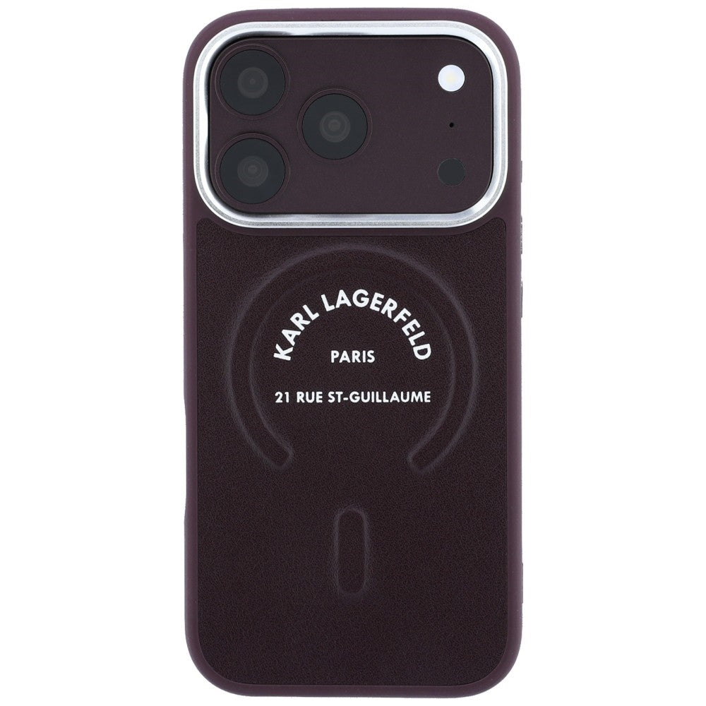 Karl Lagerfeld iPhone 17 Pro/iPhone 18 Pro Deksel med preget ring og RSG-logo burgunder