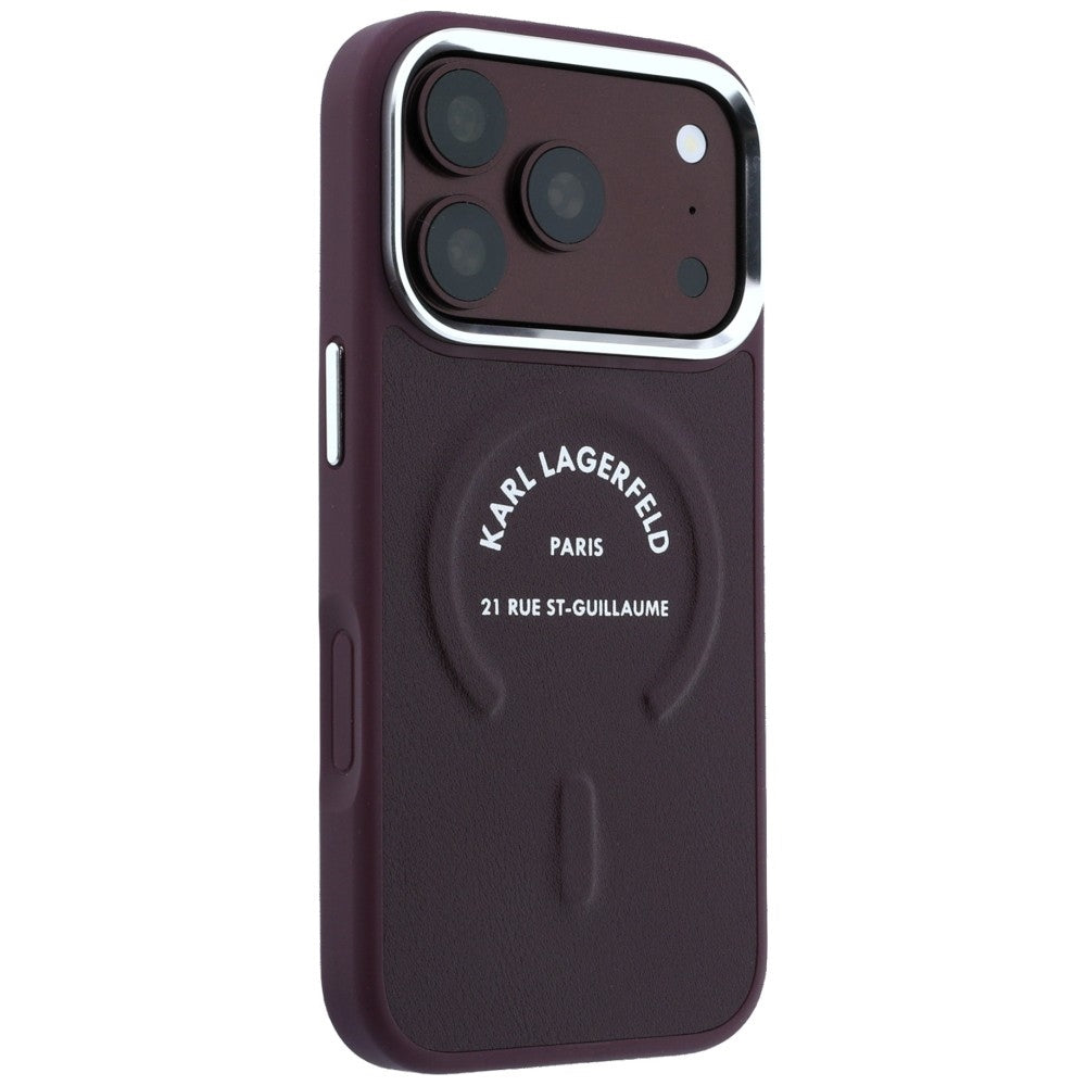 Karl Lagerfeld iPhone 17 Pro/iPhone 18 Pro Deksel med preget ring og RSG-logo burgunder