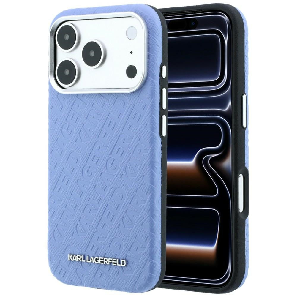 Karl Lagerfeld iPhone 17 Pro Max/iPhone 18 Pro Max Deksel Grained Allover Logo Blå
