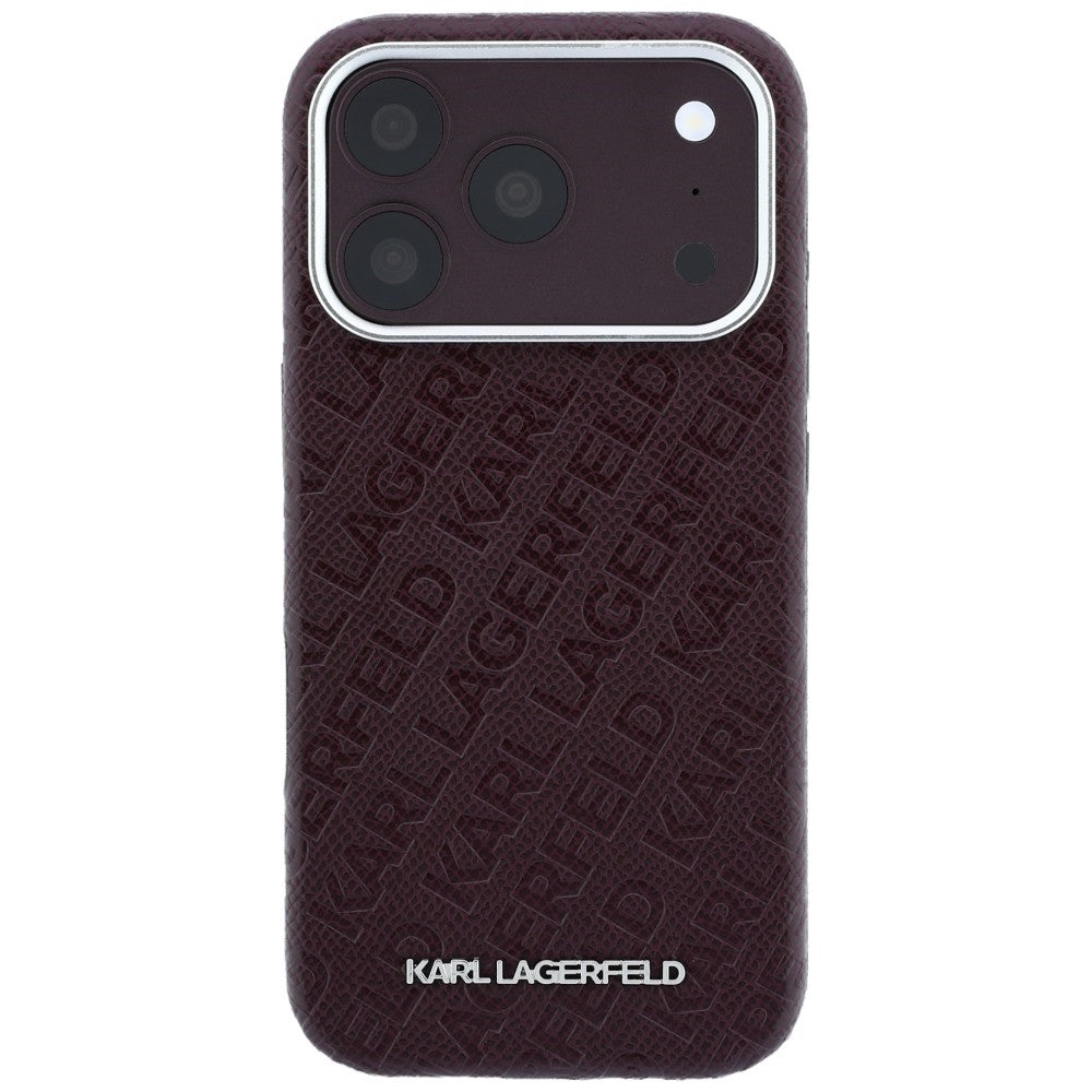 Karl Lagerfeld iPhone 17 Pro Max/iPhone 18 Pro Max Deksel Grained Allover Logo Burgundy