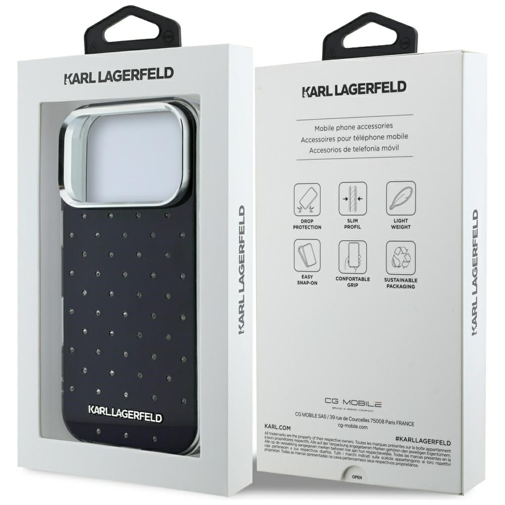 Karl Lagerfeld iPhone 17 Pro/iPhone 18 Pro Deksel Rhinestones Electroplated Logo Svart