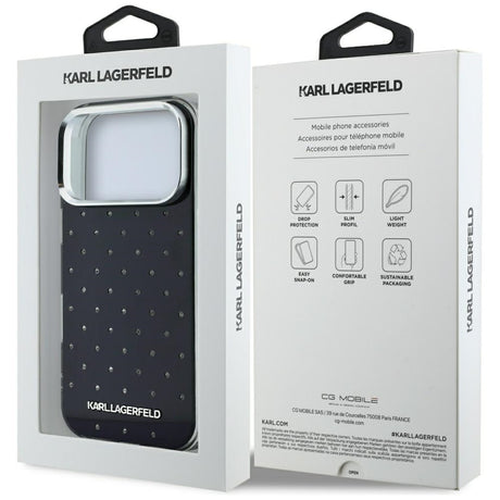 Karl Lagerfeld iPhone 17 Pro/iPhone 18 Pro Deksel Rhinestones Electroplated Logo Svart