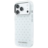 Karl Lagerfeld iPhone 17 Pro/iPhone 18 Pro Deksel med rhinsteiner, galvanisert logo, Hvit