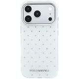 Karl Lagerfeld iPhone 17 Pro/iPhone 18 Pro Deksel med rhinsteiner, galvanisert logo, Hvit