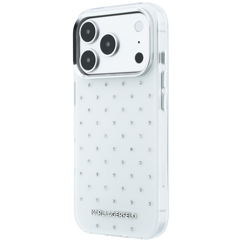 Karl Lagerfeld iPhone 17 Pro Max/iPhone 18 Pro Max Deksel Rhinestones Electroplated Logo Hvit