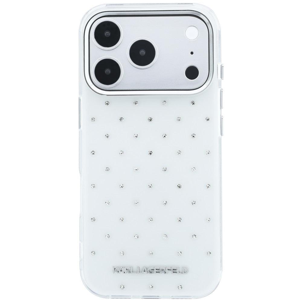 Karl Lagerfeld iPhone 17 Pro Max/iPhone 18 Pro Max Deksel Rhinestones Electroplated Logo Hvit