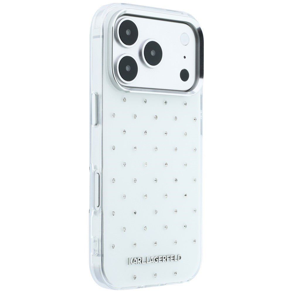 Karl Lagerfeld iPhone 17 Pro Max/iPhone 18 Pro Max Deksel Rhinestones Electroplated Logo Hvit