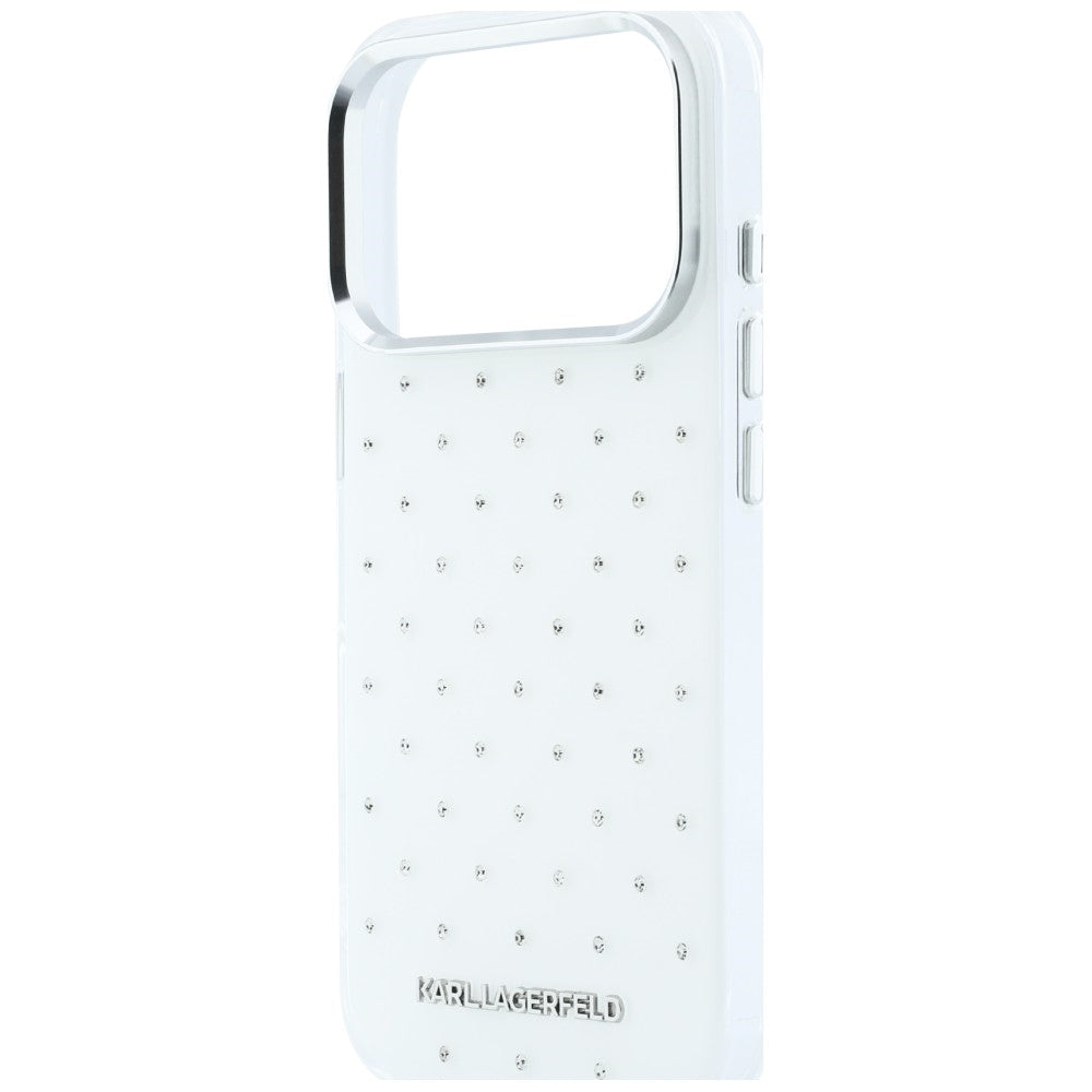 Karl Lagerfeld iPhone 17 Pro Max/iPhone 18 Pro Max Deksel Rhinestones Electroplated Logo Hvit