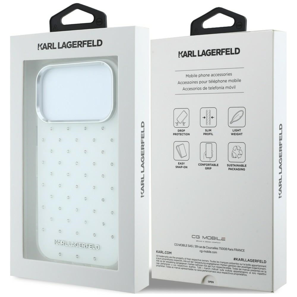 Karl Lagerfeld iPhone 17 Pro Max/iPhone 18 Pro Max Deksel Rhinestones Electroplated Logo Hvit