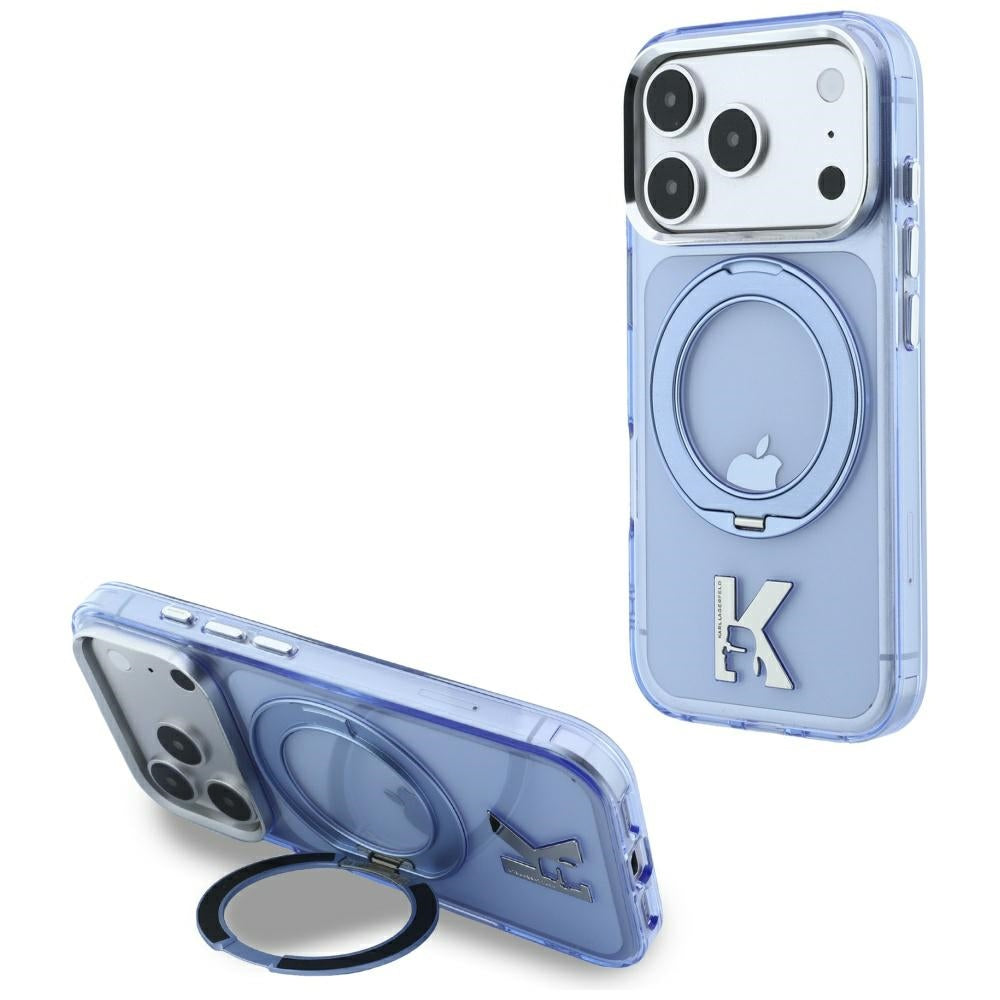 Karl Lagerfeld iPhone 17 Pro/iPhone 18 Pro Deksel Ringstativ Kameo Blå