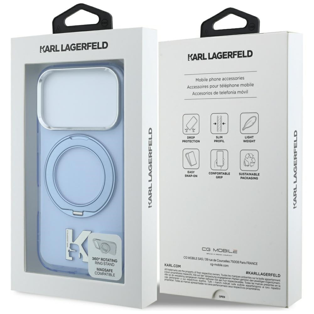 Karl Lagerfeld iPhone 17 Pro/iPhone 18 Pro Deksel Ringstativ Kameo Blå