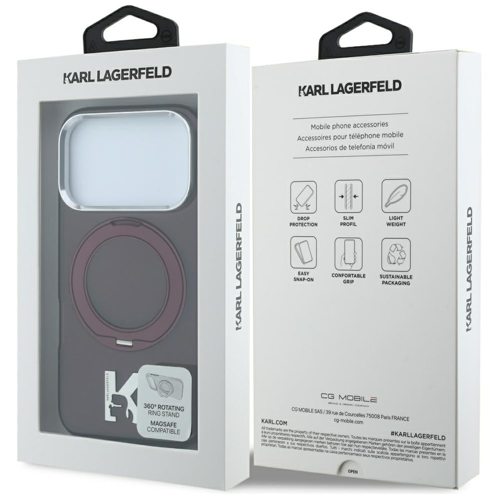 Karl Lagerfeld iPhone 17 Pro/iPhone 18 Pro Deksel Ring Stand Kameo burgunder
