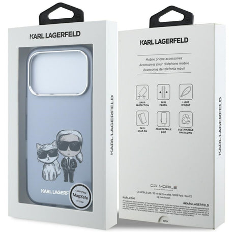 Karl Lagerfeld iPhone 17 Pro Max/iPhone 18 Pro Max Deksel Karl & Choupette Sketch Blå