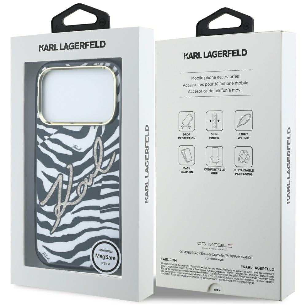Karl Lagerfeld iPhone 17 Pro/iPhone 18 Pro Deksel Zebra Glitter Gull